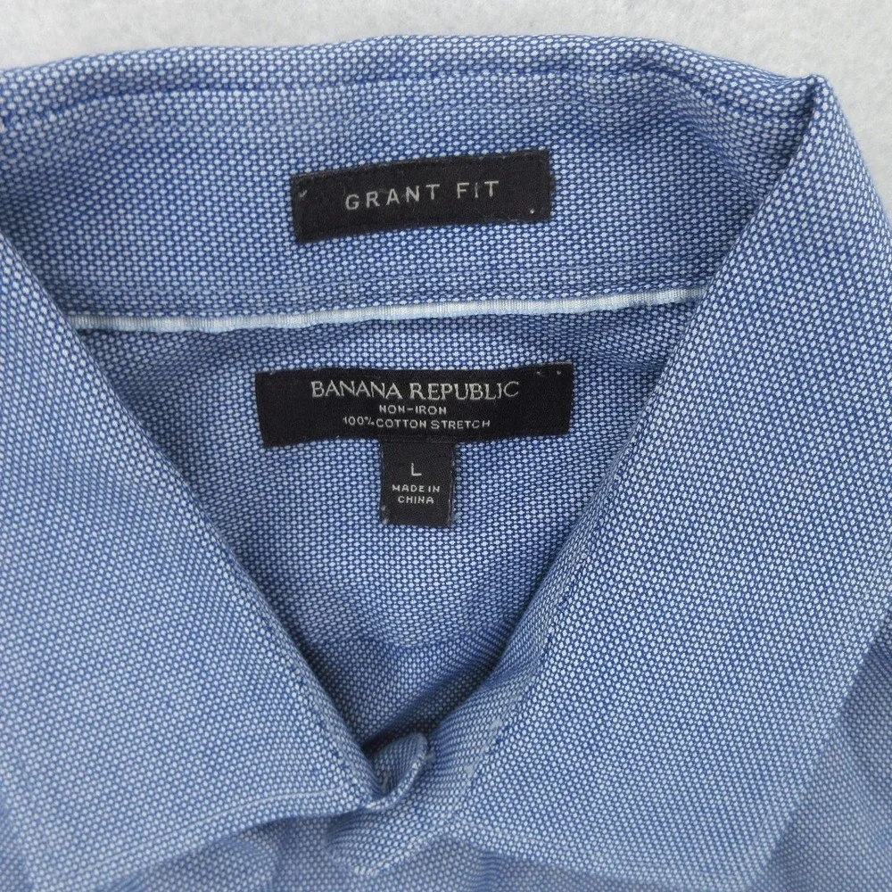 Banana Republic Shirt Mens Large Blue Grant Fit Non-Iron Stretch Dress 16-16.5